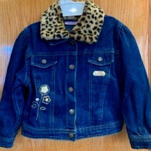 Kids Headquarters Blue Denim Faux Fur Collar Jacket Coat 100% Cotton Size 4T